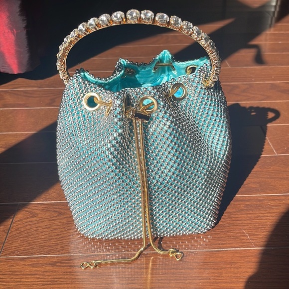 Handbags - Beaded Rhinestone Crystal Sky Blue Bucket Bag
